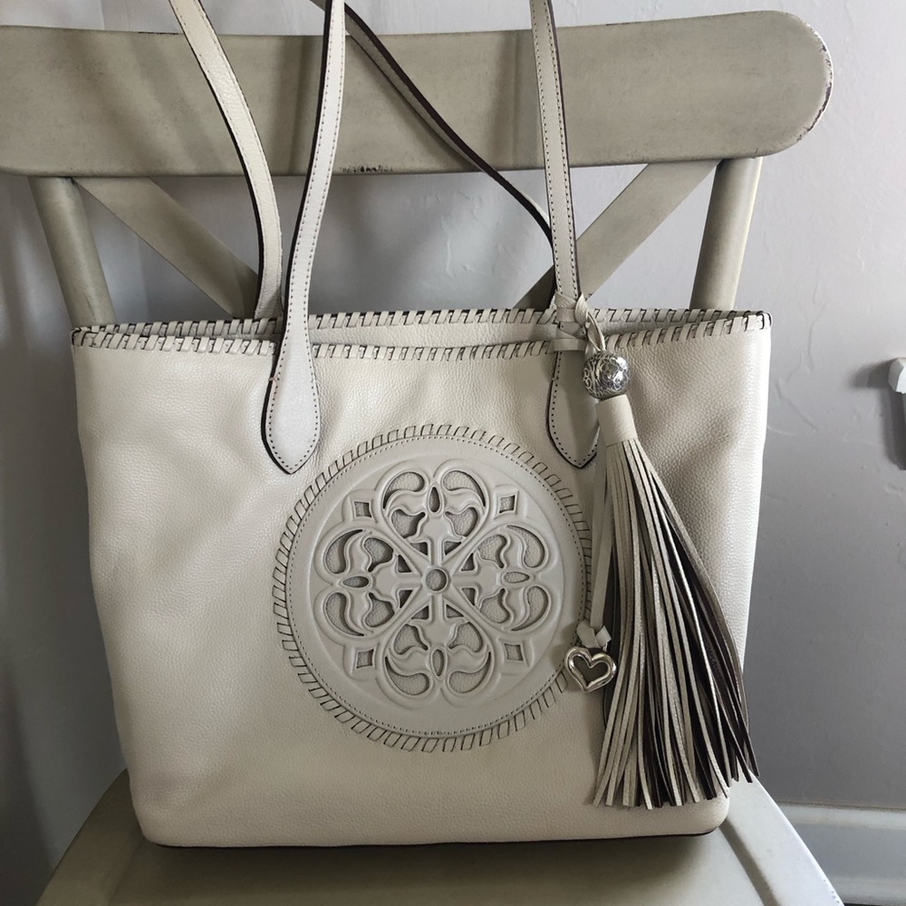 Brighton all leather ivory tote